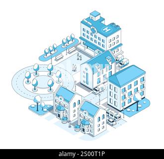 Hôpital municipal de la ville - illustration isométrique vectorielle moderne Illustration de Vecteur