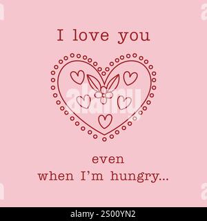 Carte drôle de Saint-Valentin, coeurs dessinés à la main, texte drôle Illustration de Vecteur