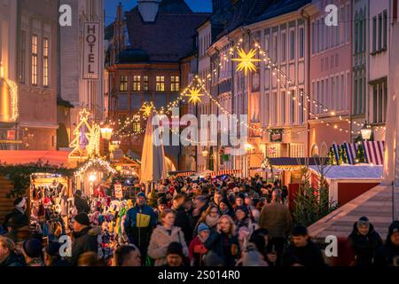 Görlitz - Deutsch-polnischer Christkindelmarkt 14.12.2024 Görlitz/Polen Fotograf : LausitzNews.de/ Felix Leda Erstmalig wird die Altstadtbrücke, die Grenzbrücke über der Neiße zwischen Deutschland und Polen, vom 13. bis 15. Dezember durch einen Weihnachtsmarkt bespielt. Beidseits der Neiße, in einzigartigen Kulisse und romantischer Atmosphäre bieten Händler ihre Waren feil, präsentieren sich Vereine der beiden Städte und die Görlitzer und Zgorzelecer Gastronomen kochen typisch regionale Gerichte für den neugierigen Besucher. AM 14. Dezember gibt es die Große Mitsingaktion auf und neben der Brüc Banque D'Images