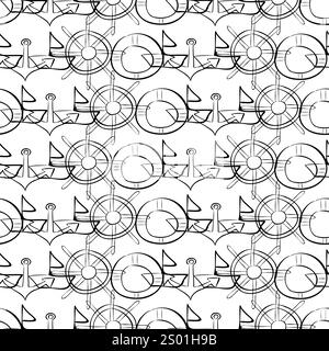 Motif monochrome noir sans couture avec un thème marin sur un fond blanc Illustration de Vecteur