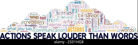 Les actions parlent plus fort que les mots création conceptuelle de nuage de mots isolé sur fond blanc. Illustration de Vecteur