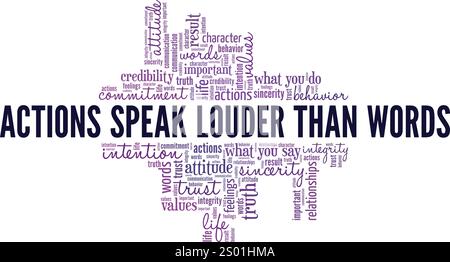 Les actions parlent plus fort que les mots création conceptuelle de nuage de mots isolé sur fond blanc. Illustration de Vecteur