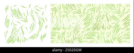 Ensemble de branches vertes avec des feuilles de fond sans couture. dessin à la main. Pas ai, illustration vectorielle Illustration de Vecteur