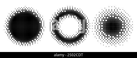 ensemble de style demi-ton cercles de pixels et cadres Illustration de Vecteur