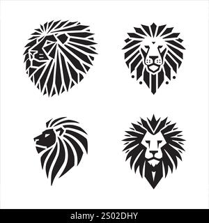 Quatre illustrations eps vectorielles de logos tête de lion abstraite sur un fond blanc Illustration de Vecteur