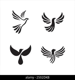 Quatre illustrations stylisées de vecteur eps de silhouette Black Birds sur fond blanc Illustration de Vecteur