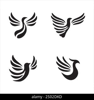 Quatre illustrations stylisées de vecteur eps de silhouette Black Birds sur fond blanc Illustration de Vecteur