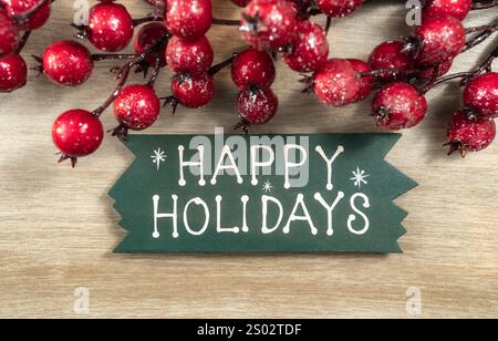 Happy Holiday écrit sur fond de bois Banque D'Images