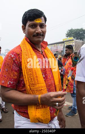 Pèlerins avec “Shri Ram” Tilaka, marquage sur le front. RAM Janmabhoomi pathAyodhya, UP, Inde Banque D'Images