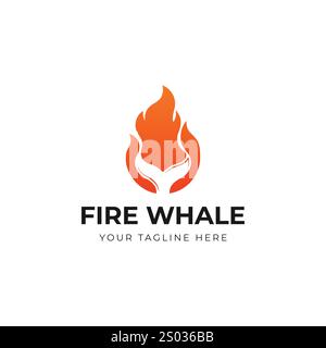 Queue de baleine avec vecteur de conception de logo de flamme de feu Illustration de Vecteur