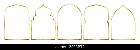 Ensemble de cadres dorés musulmans. Arche de fenêtre ou de porte islamique, forme de porte de mosquée. Ramadan Kareem éléments de design dans le style arabe. Aquarelle dessinée à la main isolat Banque D'Images