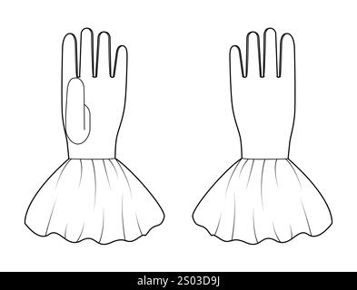 Gants avec manchette volante poignet au-dessus de la longueur accessoire de main de mode vêtements illustration technique vêtement. Vecteur pour hommes, femmes, modèle plat de modèle unisexe contour d'esquisse sur fond blanc Illustration de Vecteur