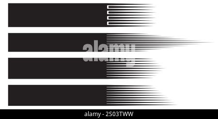 Collection vectorielle de lignes de vitesse comiques avec des coins arrondis en noir. Effet de mouvement. Fond de texte avec lignes de vitesse. Illustration de Vecteur