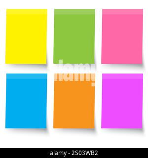 Blocs carrés colorés. Jaune vert rose. Six blocs affichés. Palette de couleurs éclatantes. Illustration de Vecteur