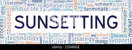 Sunset Word Cloud conception conceptuelle isolé sur fond blanc. Illustration de Vecteur