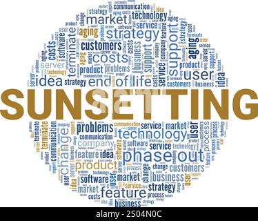 Sunset Word Cloud conception conceptuelle isolé sur fond blanc. Illustration de Vecteur