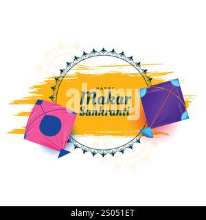 bonne salutation au festival makar sankranti avec deux cerfs-volants Illustration de Vecteur