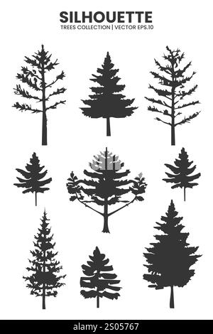 Une collection de silhouettes de pin vecteur dans divers styles. Illustration de Vecteur