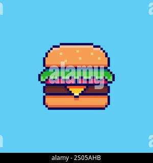 Design d'actif de jeu Pixel art Burger Illustration de Vecteur