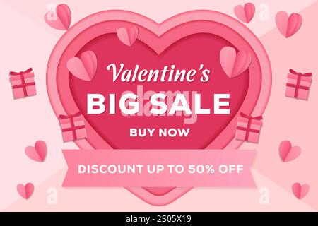 illustration de fond de grande vente de saint-valentin dans le style d'art de papier Illustration de Vecteur