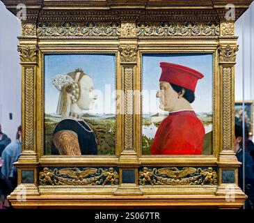 Florence Toscane Italie. Galerie des Offices. Piero della Francesca. Federico da Montefeltro et Battista Sforza. Duc et duchesse d'Urbino Banque D'Images