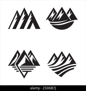 quatre silhouettes de sommets de montagne de couleur noire avec illustration eps vectorielle sur un fond blanc fichier entièrement modifiable de haute qualité Illustration de Vecteur