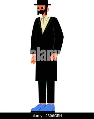 Homme juif orthodoxe en tenue traditionnelle debout en illustration vectorielle plate symbolisant la culture, la foi et le patrimoine, isolé sur fond blanc. Illustration de Vecteur