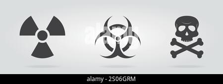 Icône attention danger. Symbole d'avertissement de radioactivité biotoxique. Ensemble de l'icône attention sur fond gris. Vecteur Illustration de Vecteur