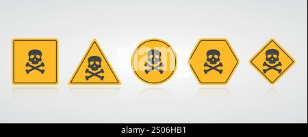 Icône avec signe de danger crâne. Avertissement danger jaune. Divers signes jaunes de forme. Vecteur Illustration de Vecteur