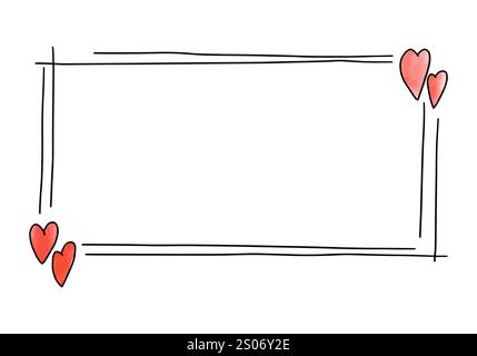 Cadre dessiné à la main avec des coeurs doodle, illustration vectorielle. Illustration de Vecteur