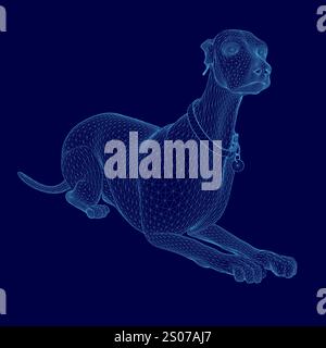 Le chien est allongé sur un fond bleu. Le chien porte un collier et a un nez noir Illustration de Vecteur