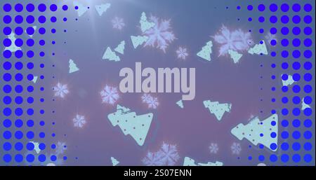 Image de formes abstraites de néon dans un motif sans couture sur des flocons de neige et des icônes d'arbre de noël Banque D'Images