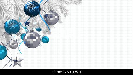 Image de branches de sapins et de décorations sur fond blanc. noël, hiver, tradition et célébration concept image générée numériquement. Banque D'Images