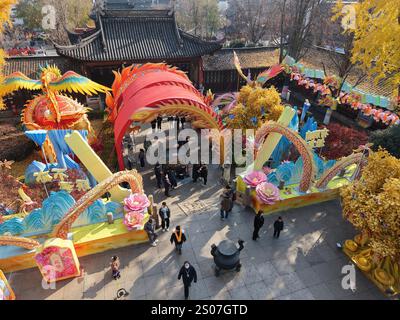 Des lanternes festives pour l'année du serpent sont installées près de la zone pittoresque de Fuzimiao dans la ville de Nanjing, dans la province du Jiangsu de l'est de la Chine, le 22 décembre 20 Banque D'Images