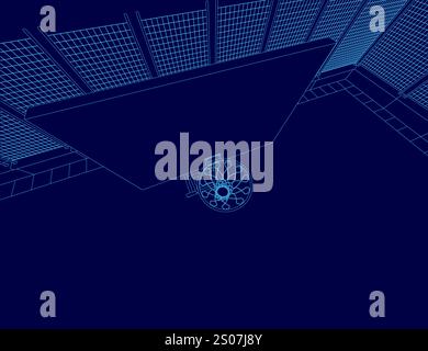 Image bleue d'un panier de basket-ball. Le cerceau est au centre de l'image et est entouré d'un fond bleu Illustration de Vecteur