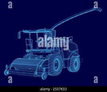 Image bleue d'un tracteur avec un fond bleu. Le tracteur est une grande pièce de machine avec un schéma de couleur bleue Illustration de Vecteur