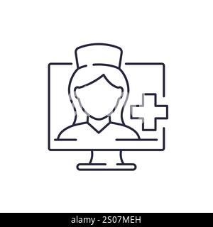 médecin en ligne, icône de ligne de consultant médical Illustration de Vecteur