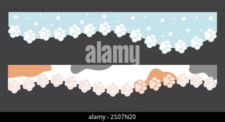Séparateur de bordure d'en-tête kawaii couleur pastel mignon avec empreintes d'animaux de compagnie Illustration de Vecteur