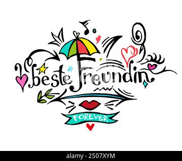 Meilleurs amis. Phrase de lettrage à la main du jour de l'amitié. Copines filles. Modèle de devis de carte de vœux. Conception moderne de calligraphie pour autocollant mignon, bannière, t Illustration de Vecteur