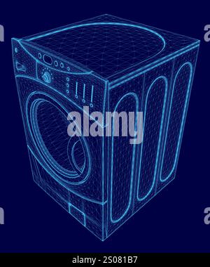 Image bleue d'une machine à laver. L'image est au format 3D et est très détaillée Illustration de Vecteur