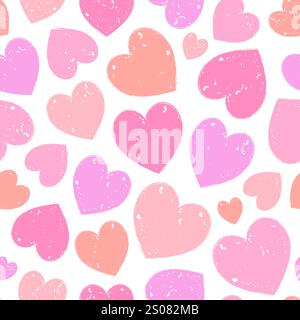 Modèle sans couture de coeurs colorés et texturés Illustration de Vecteur
