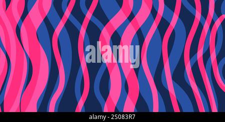 Fond d'écran rouge et bleu de style rétro, conception de fond géométrique avec motif de courbes épaisses ondulées verticales superposées - applicable pour le Web, présentation Illustration de Vecteur