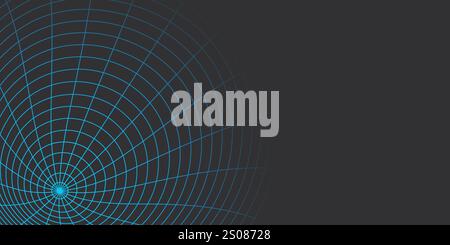 Grille de réseau en spirale : convergence des lignes et de la lumière. Maillage de réseau circulaire de lignes bleues qui s'entrecroisent sur un arrière-plan sombre. Illustration de Vecteur