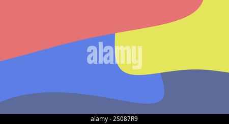 Un design abstrait vif avec des vagues fluides de formes rondes jaunes, rouges et bleues. Les courbes lisses créent une composition moderne et dynamique, parfaite Illustration de Vecteur