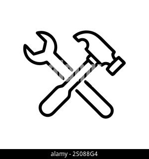 Icône clé et marteau croisés, représentant l'entretien ou la réparation. Icône marteau et clé. Clé et marteau. Icône outils isolée sur fond blanc Illustration de Vecteur