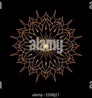Mandala géométrique doré avec un œil tout voyant Illustration de Vecteur