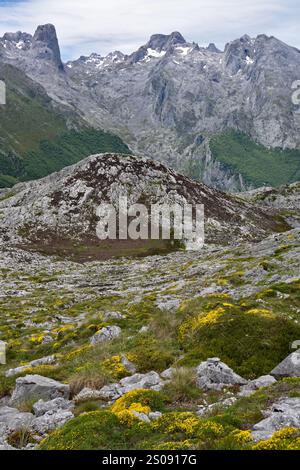 Trekking jusqu'à Pena main dans le parc national des Picos de Europa, Espagne Banque D'Images