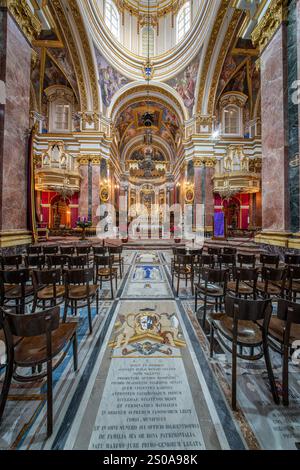 MDINA, MALTE - 19 décembre 2024 : L'église de l'Annonciation, également connue sous le nom d'église des Carmélites, est une église baroque du Prieuré de notre-Dame du Mont Banque D'Images
