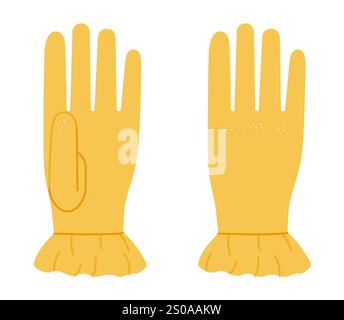 Gants avec manchette volante longueur du poignet jaune bande dessinée accessoire de main de mode vêtements illustration technique vêtement. Vue arrière de paume avant de vecteur pour hommes, modèle plat de femme modèle CAD esquisse Illustration de Vecteur