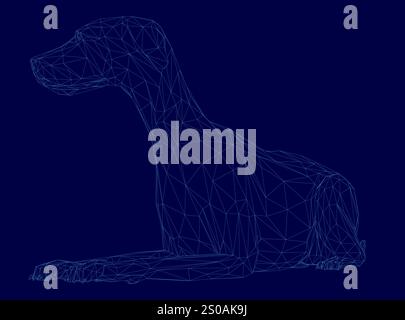 Chien est allongé sur un fond bleu. Le chien est allongé sur le côté et a la tête baissée Illustration de Vecteur